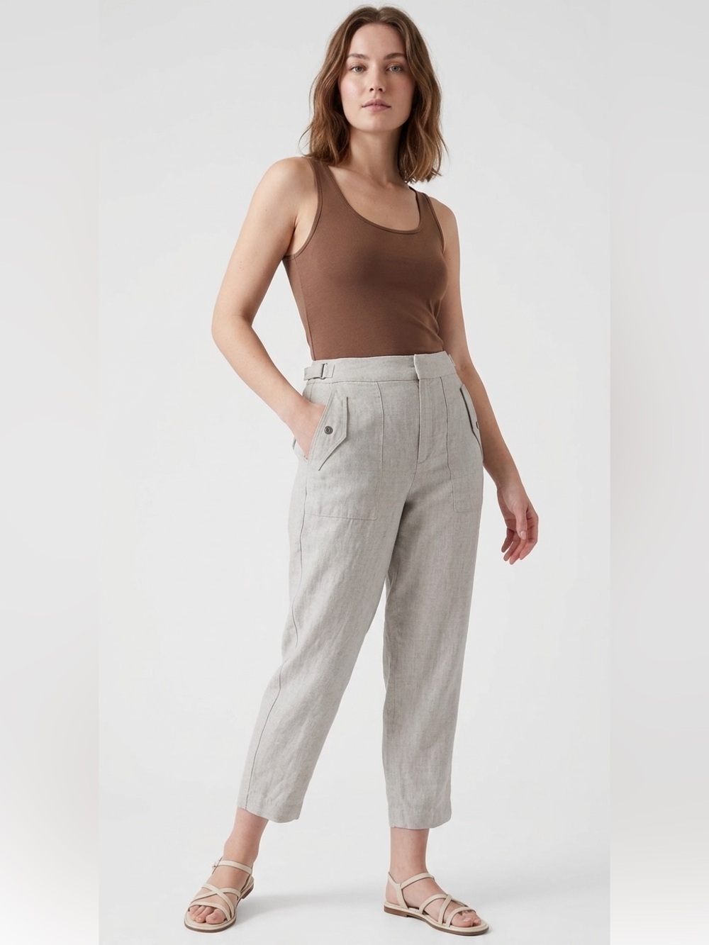 ATHLETA Voyager Linen Pant Light Cream Crop Ankle Size 4 Cottagecore Coastal